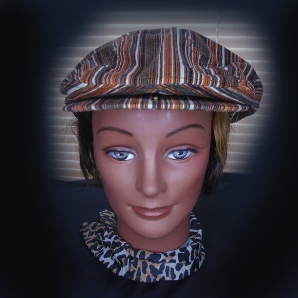 Driving Hat Cotton Corduroy, Brown Rust Stripes, NOT a Golf Hat or Newsboy - Picture 2 of 9